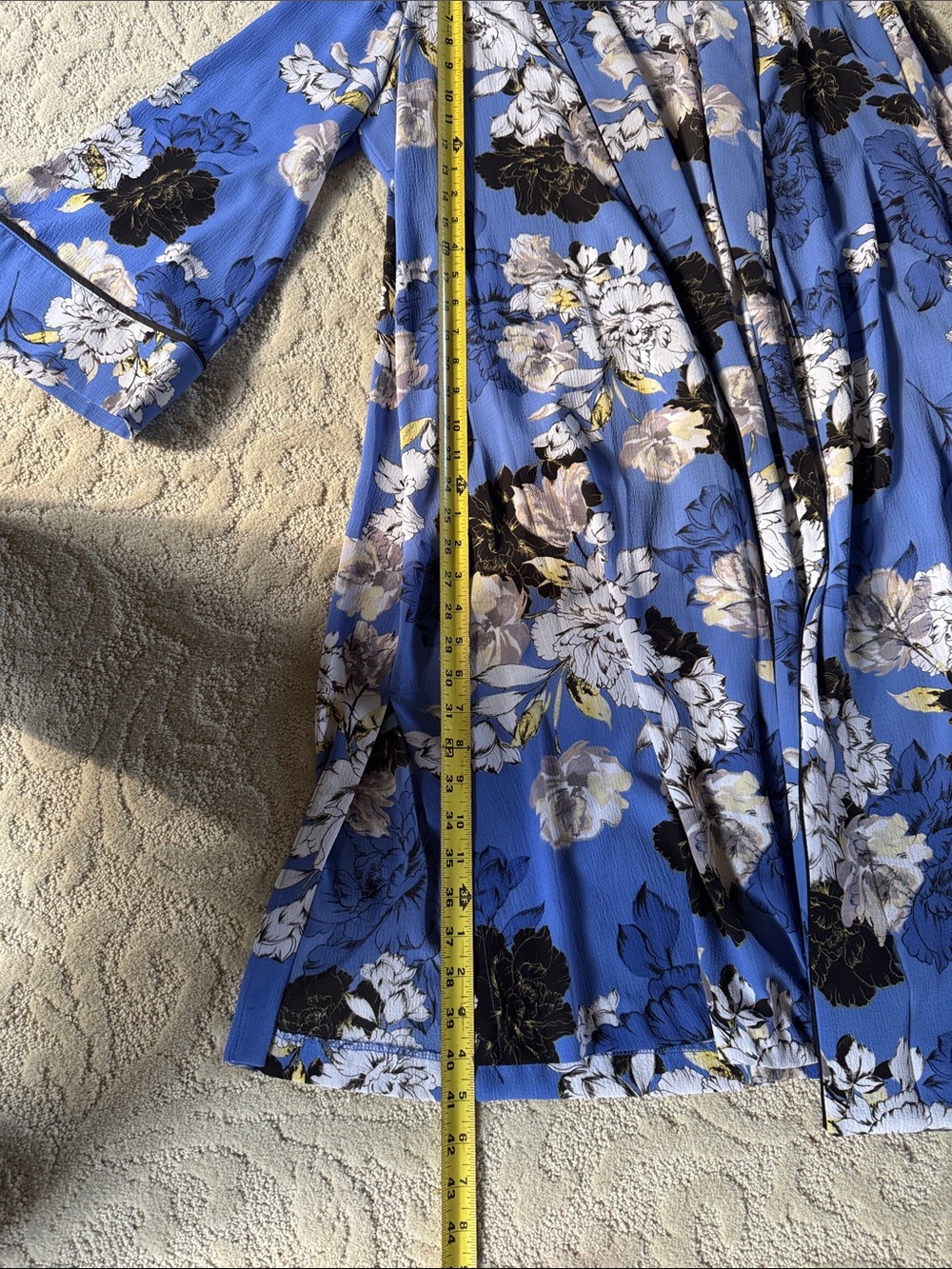 Jennifer Lopez Blue Floral Open-Front Cape Kimono with Pockets - Size L - Picture 8 of 12